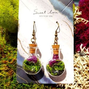 Tiny hand made jar terrarium earrings